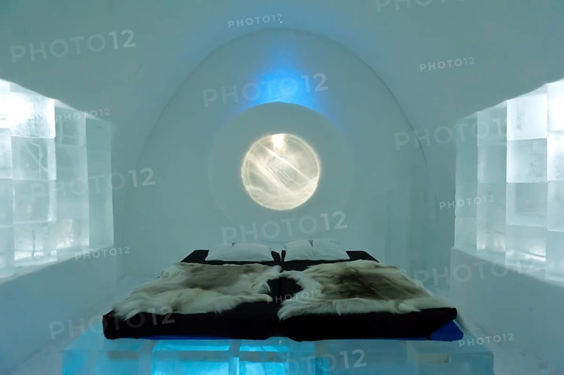 Artfully decorated room made of ice