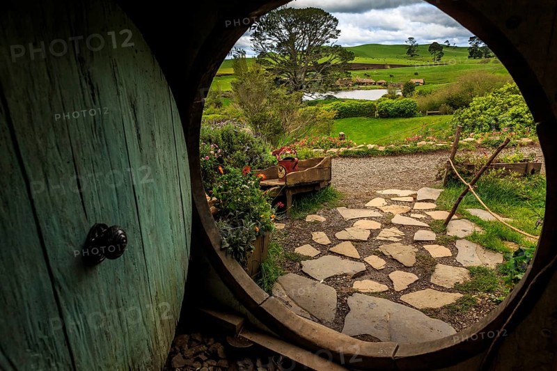 Looking out of a Hobbit-hole in Hobbiton