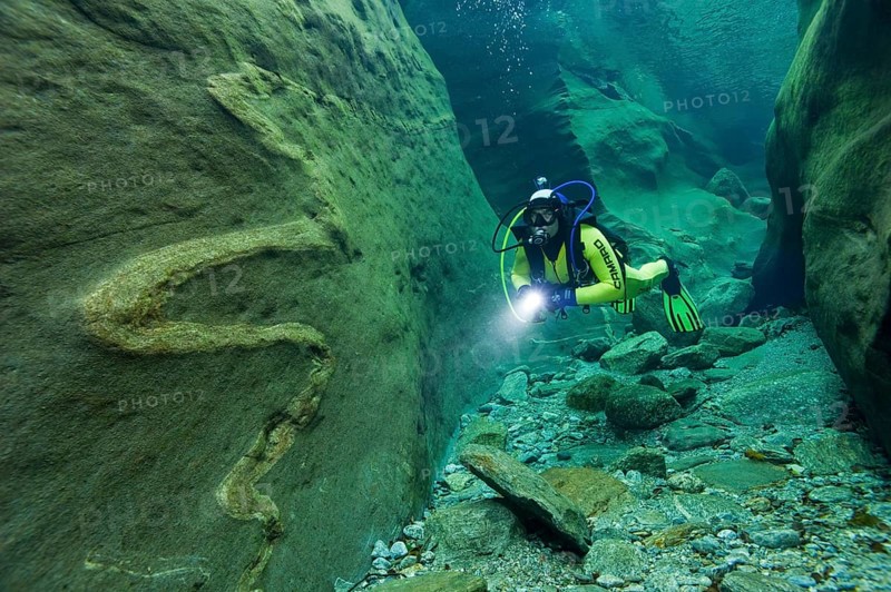 Scuba diver in the Verzasca River