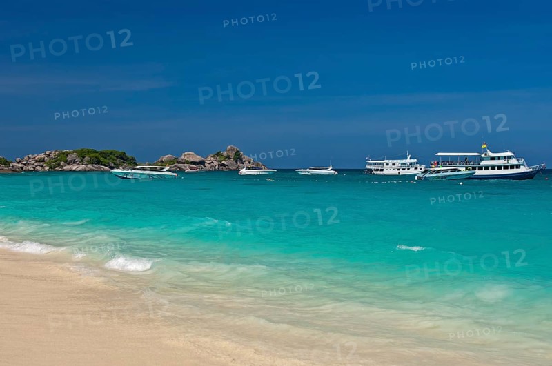 Excursion boats moored off the Similan Islands