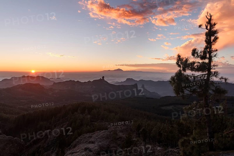 View from Pico de las Nieves in Gran Canaria across Roque Nublo to Mount Teide in Tenerife