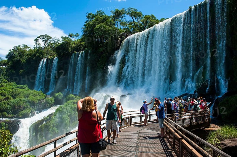 Tourist plattform under the largest waterfall of the Iguazu Falls