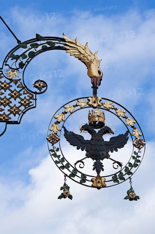 18th century hanging sign of the former 'Schwarzer Adler' guesthouse