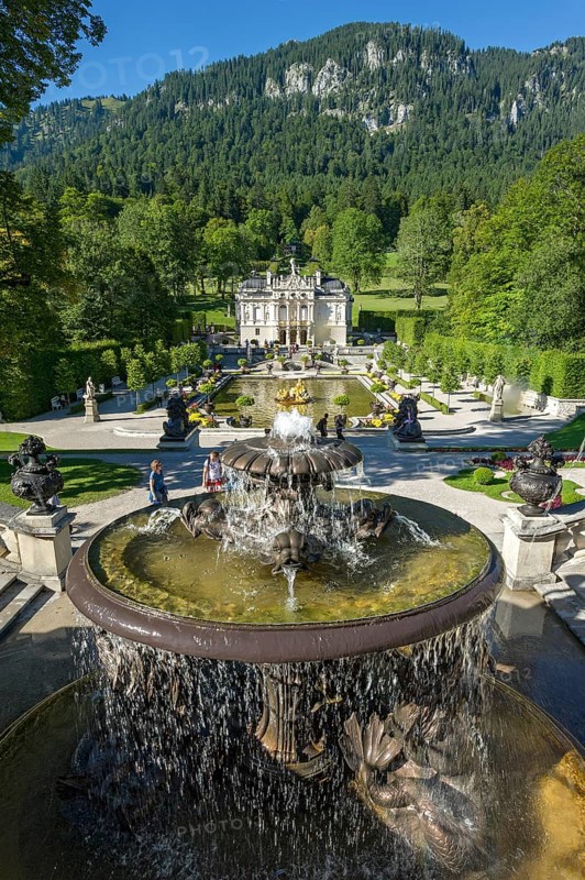 Terrace gardens with the Naiad fountain in the grounds of Schloss Linderhof Palace