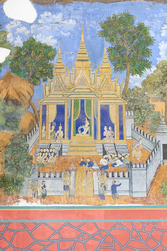 Reamker frescoes adorning the walls of the Royal Palace complex in Phnom Penh