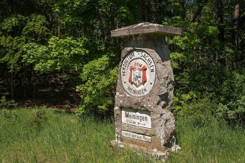 Historic boundary stone with crest of the Duchy of Saxe-Meiningen
