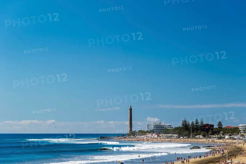Beach of Maspalomas with the lighthouse and hotels