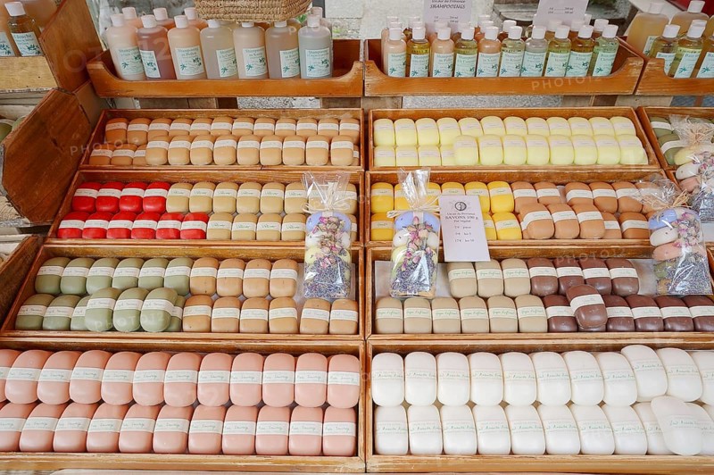 Market stall with various soaps