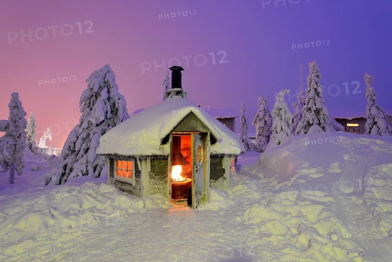 Finnish Kota in a snow-covered landscape