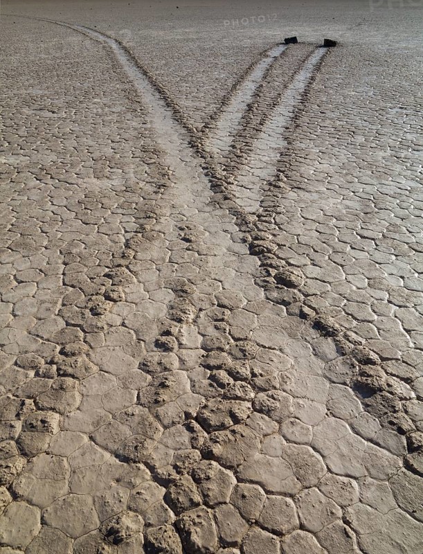 Tracks created by the mysterious moving rocks at the 'Racetrack'