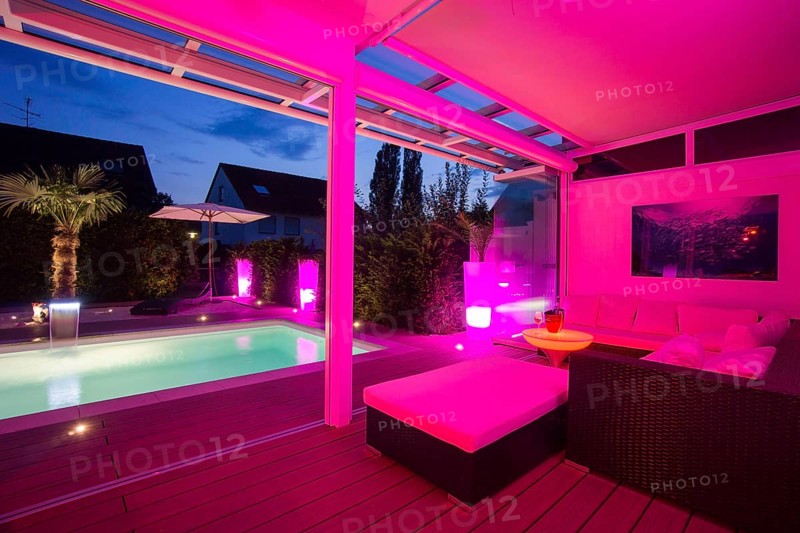 Private house at night with light show