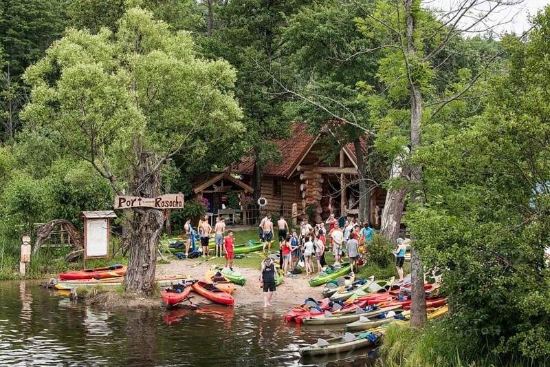Tourists at a boat rental place at the Krutynia River