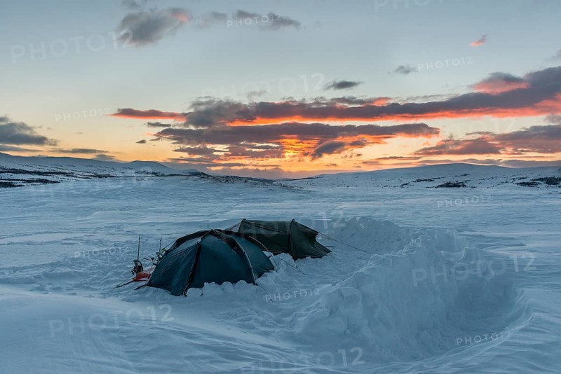 Two tents in the early morning in winter