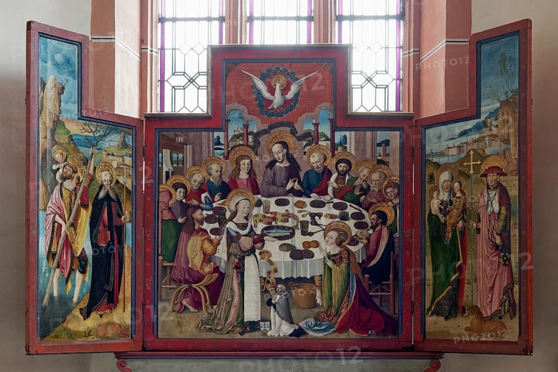 Christ with the Apostles at table with Mary and Martha