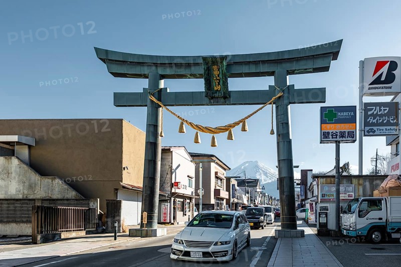 Street scene in a residential area with Torii