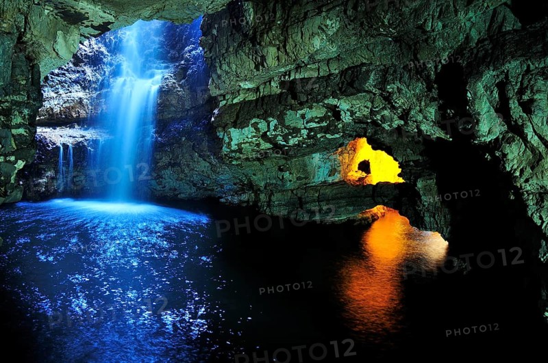 The underground waterfall of the Allt Smoo stream in Smoo Cave