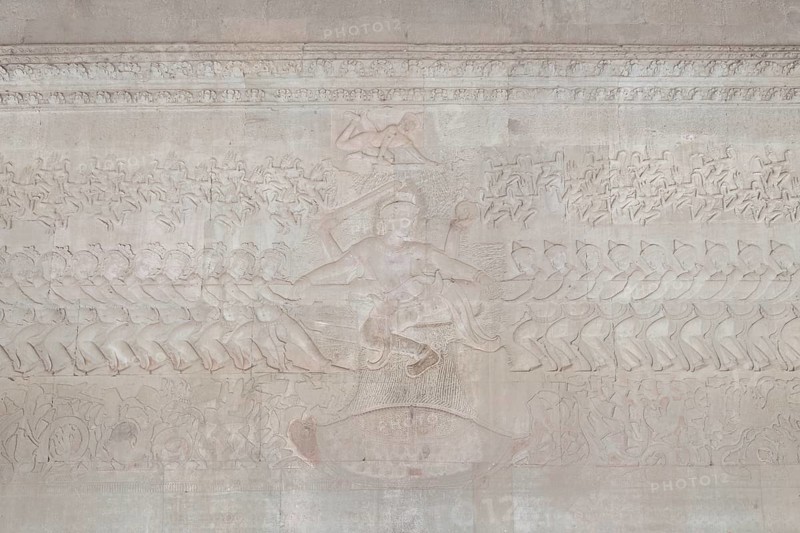 Vishnu in the centre of the bas-relief depicting The Churning of the Ocean of Milk