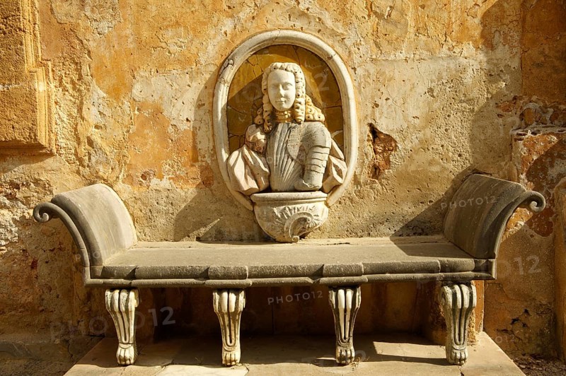Baroque seat in the garden of Villa Palagonia
