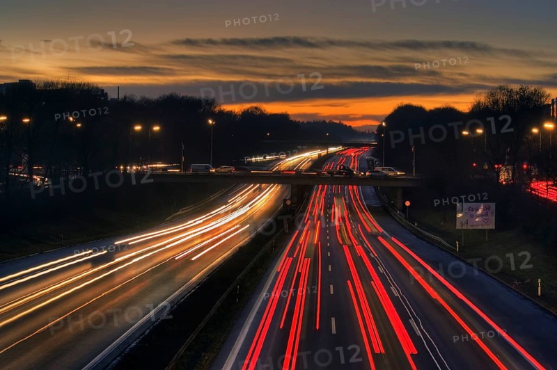 A96 motorway at dusk with light trails of moving cars