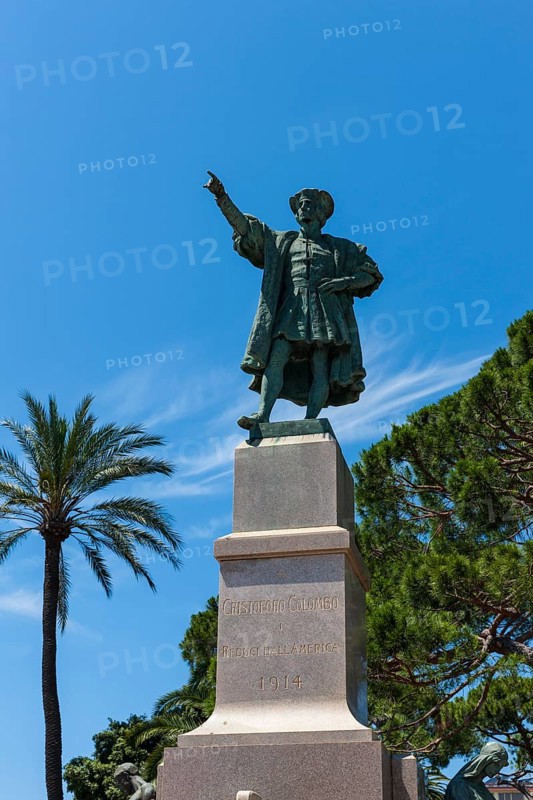Christopher Columbus monument in the harbor of Rapallo
