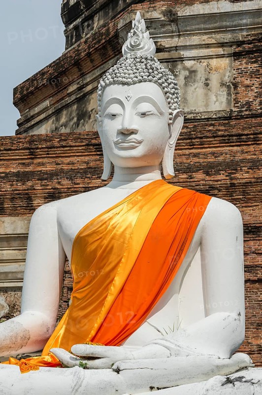 Buddha statue in front of the stupa at Wat Yai Chai Mongkhon