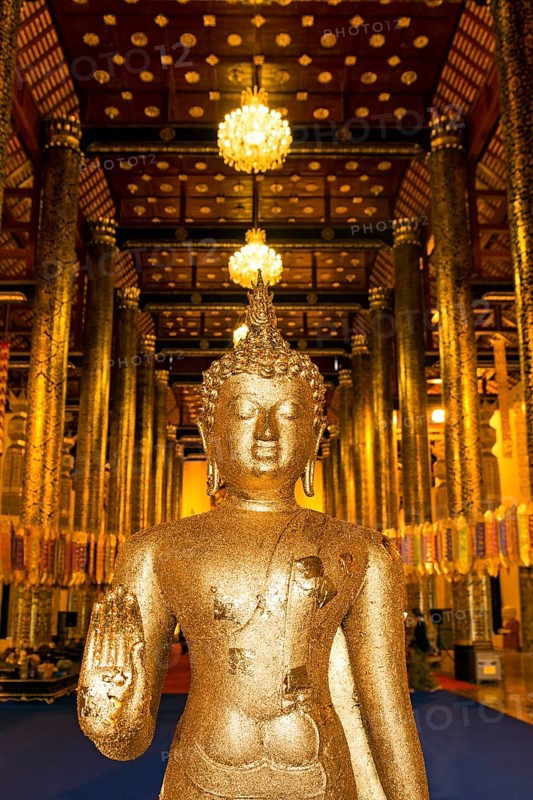 Gilded Buddha at the entrance of Wat Chedi Luang Temple