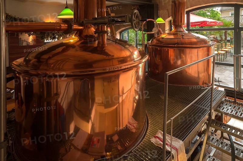 Copper brew kettles in an inn