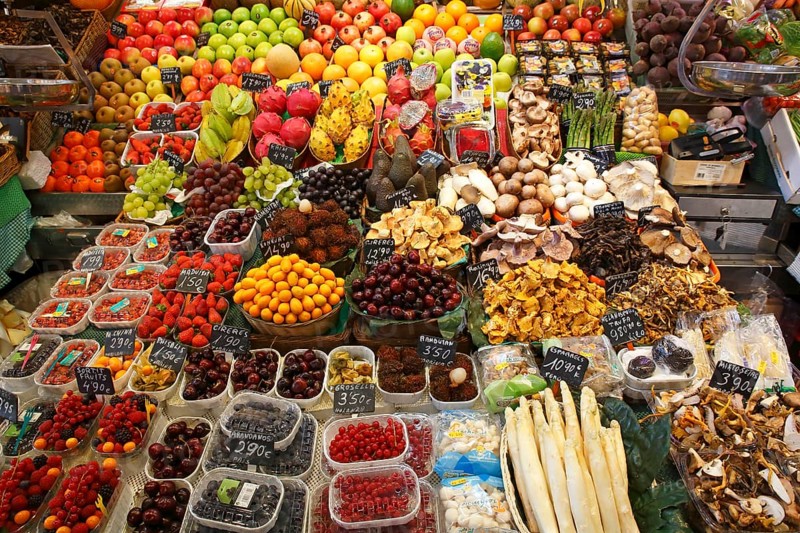Market stall selling exotic fruits