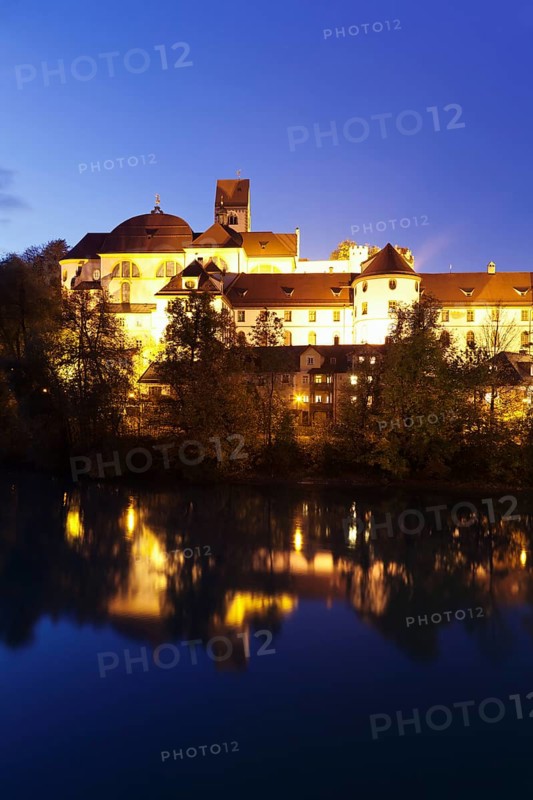 Hohes Schloss castle reflected in river Lech