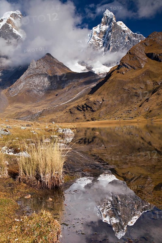 Reflection of Mt Nevado Jirishanca in Laguna Carhuacocha