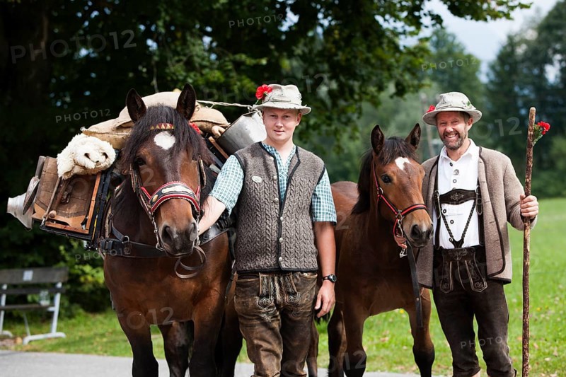 Farmers with pack horses