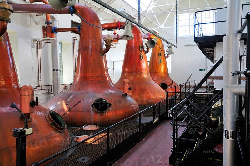Copper stills in the whiskey distillery Highland Park Distillery