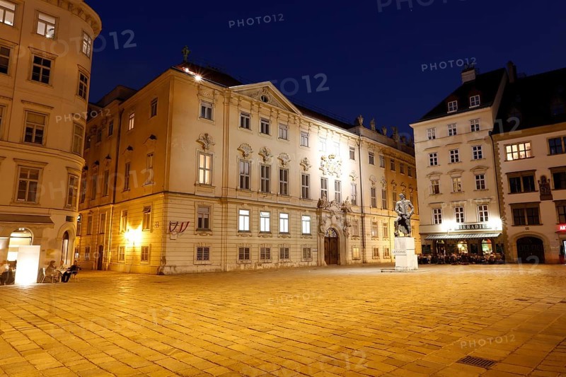 Judenplatz square with the Lessing statue and the memorial for the victims of the Shoah