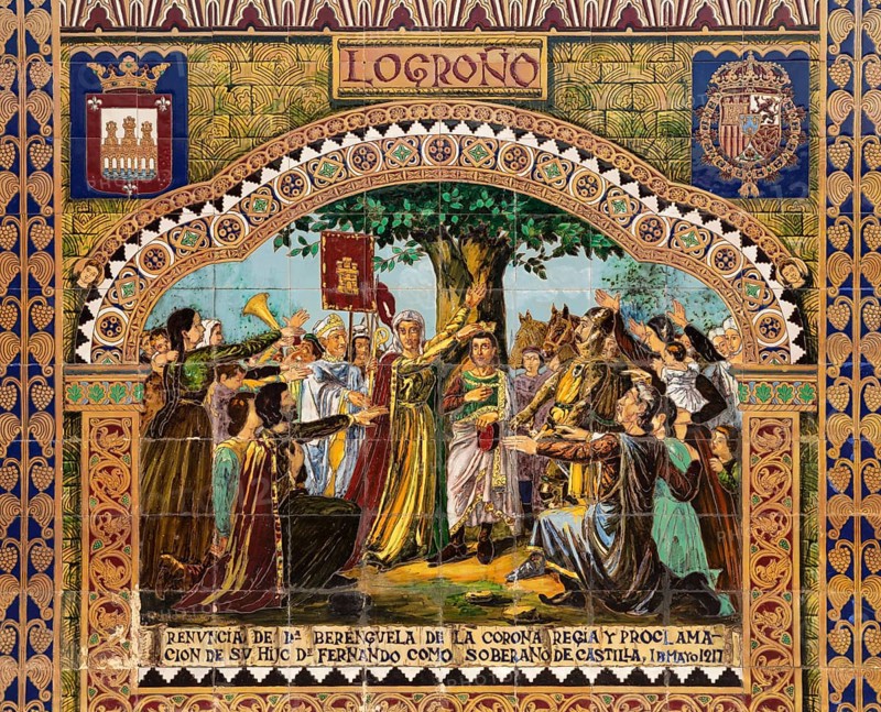 Tile work displaying a historic scene at the Plaza de Espana
