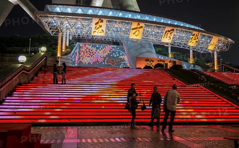 Illuminated stairs of the Oriental Pearl Tower
