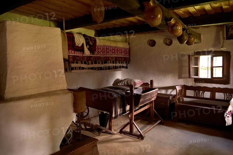 Rustic interior of a wooden house from the Iza Valley
