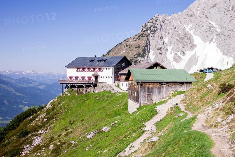 Gruttenhuette mountain hut along the Wilder-Kaiser-Steig hiking trail