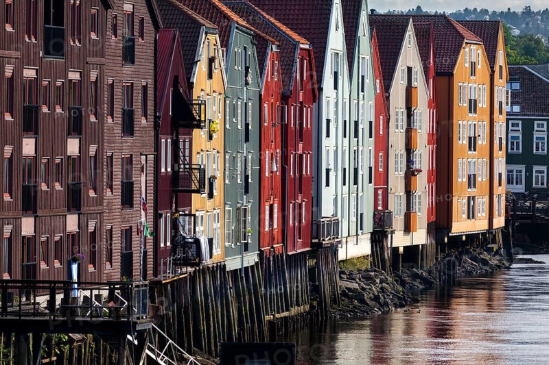 Old wooden warehouses on the Nidelva River