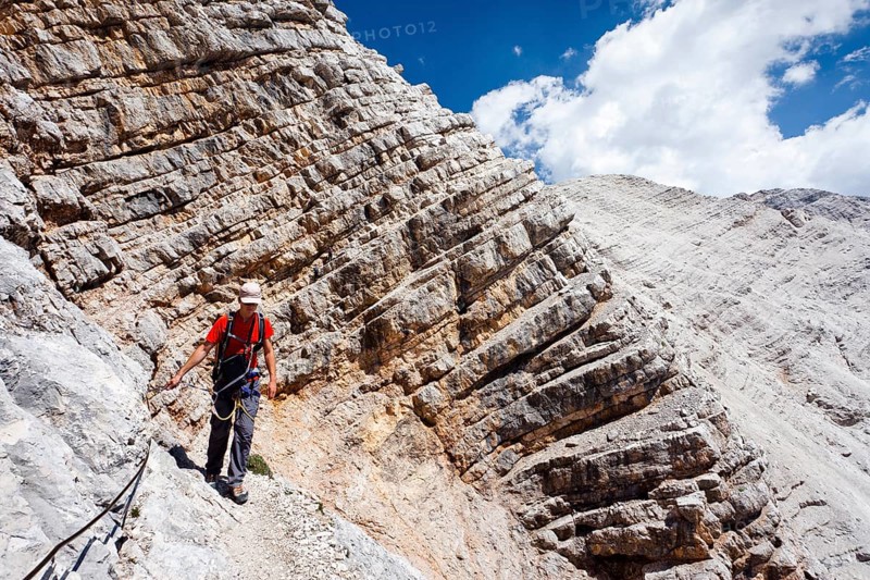 Climber on the descent from Mt Monte Cristallo