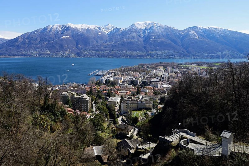 View from Via Crucis of the city of Locarno and Lake Maggiore