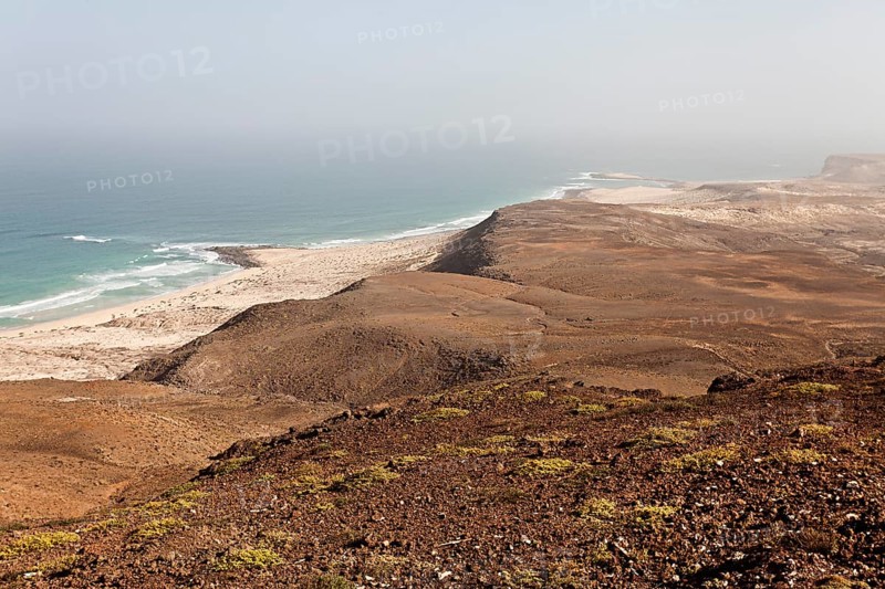 View from the black Mountain Morro Negro down the coast to the south with Praia Mosquito Beach on the east coast