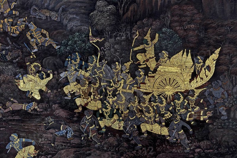 Wall painting with motifs from the Ramakian