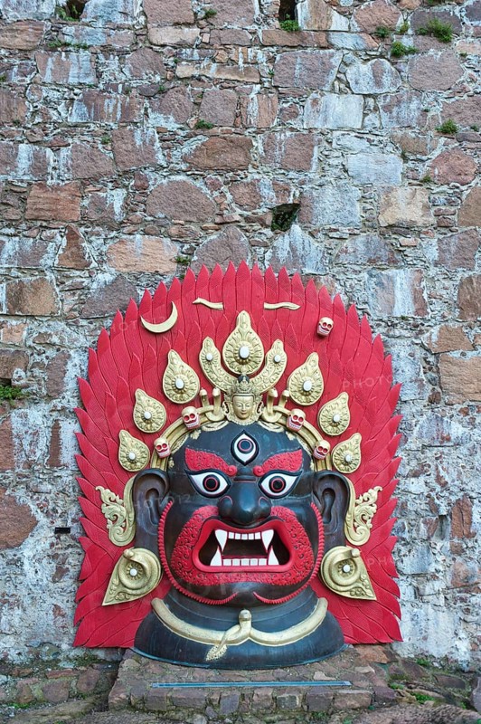 Large brightly painted Tibetan mask of bronze
