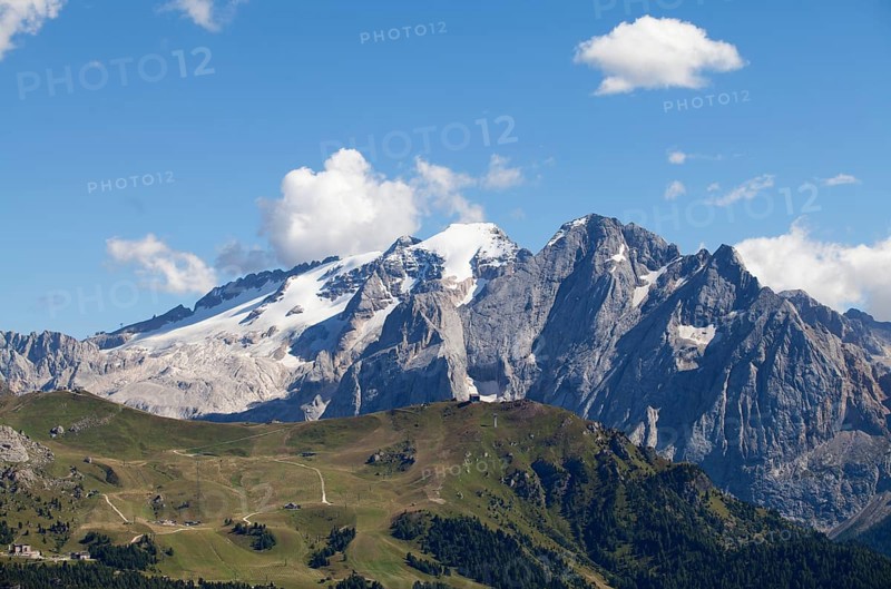 View from Sella Pass towards Marmolada Mountain
