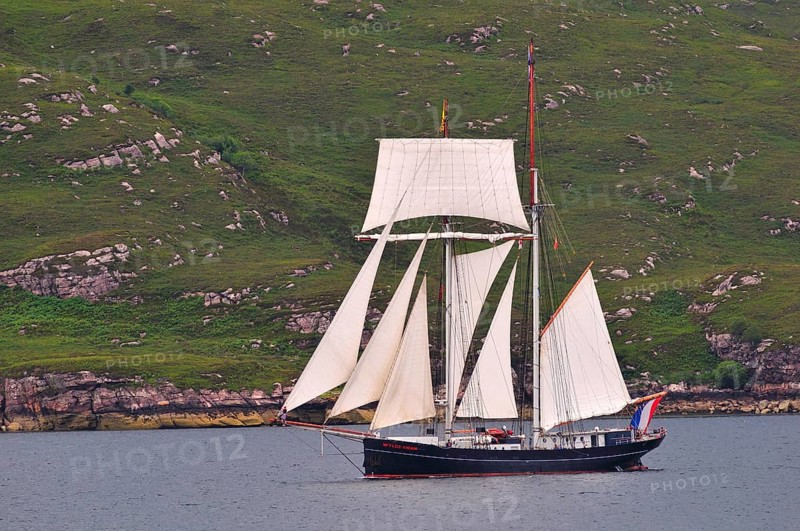 The Dutch two-masted Topschoner Wylde Swan sailing on Loch Broom