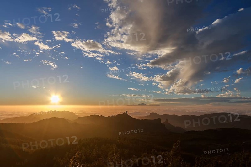 View from Pico de las Nieves in Gran Canaria across Roque Nublo to Mount Teide in Tenerife