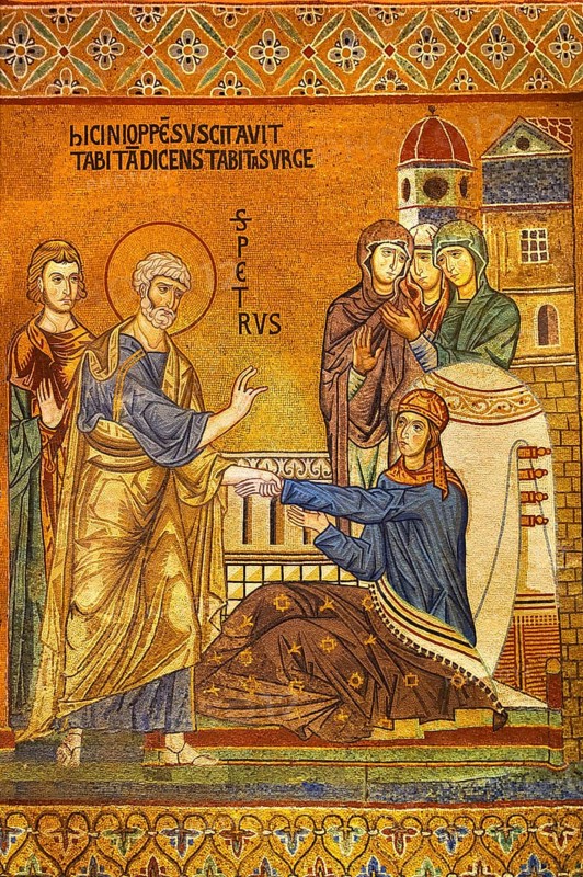 Byzantine mosaic of Tabitha being raised from the dead by Saint Peter