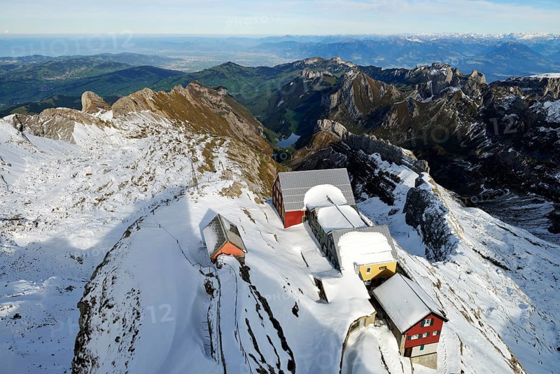 Alter Saentis mountain inn on the summit of Saentis Mountain in winter