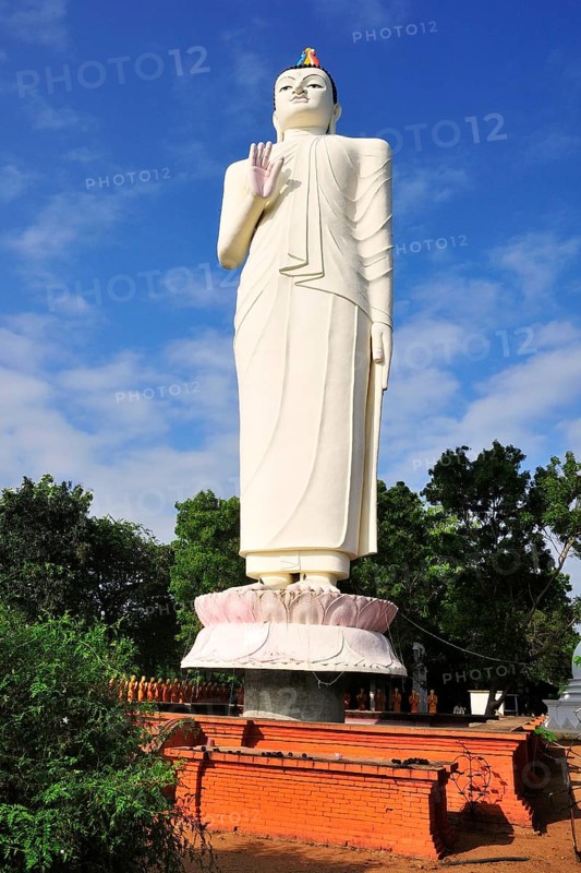 Giant Buddha statue in front of a monastery