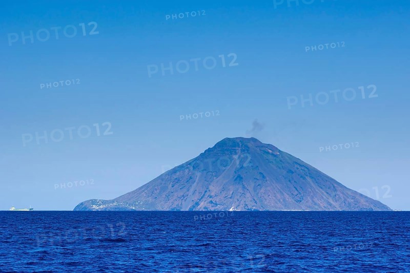 Isola Stromboli with volcano Mt Stromboli